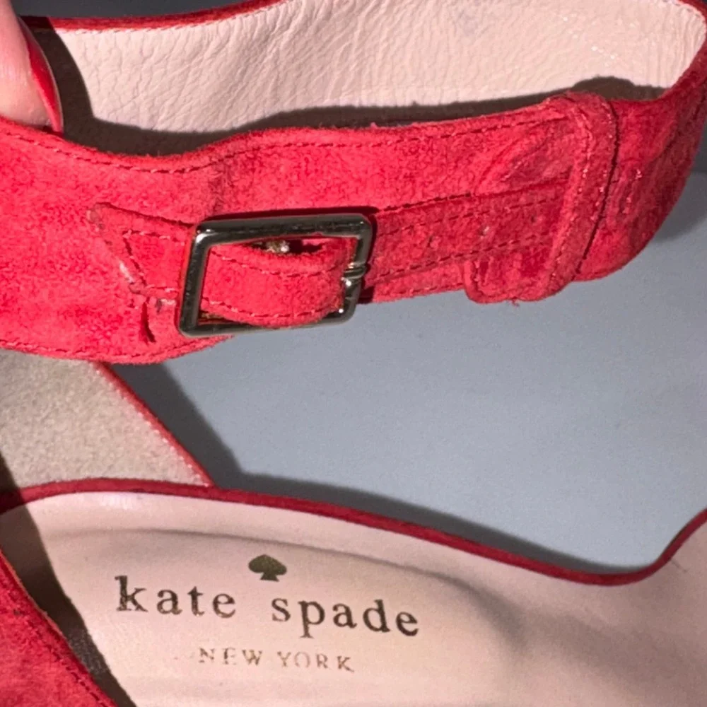 Suede Block Heel Ankle Strap Sandals Womens 6.5 Red Kate Spade